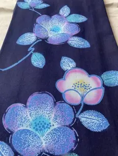 浴衣　女性用　紺　花柄　未着用　自宅保管品　お祭り、盆踊り、お稽古着☆値下中☆のサムネイル