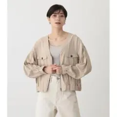 AZUL by moussy　ビッグポケットミリタリーブルゾン　S　ベージュ