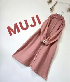 無印良品　リネン洗いざらし 長袖シャツワンピース ピンク 麻100% MUJI