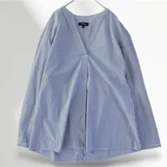 Theory セオリー スキッパーシャツ　ストライプ　Vネック タック　春夏　S