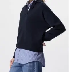 新品　UNIQLO ネイビー スムースコットンリラックスポロセーター