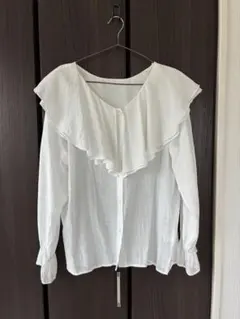 LOWRYS FARM ビッグカラー シフォン レーヨン ブラウス シアーシャツ