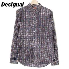Desigual デシグアル 長袖シャツ マルチカラー 総柄 ネイビ 一 美品