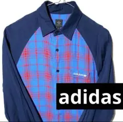 adidas M L 長袖 総柄 チェック ブルー レッド シャツ