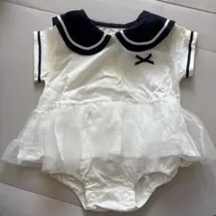 セーラー襟ロンパース 70cm ホワイト/ネイビー