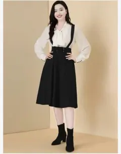 新品タグ付きサスペンダースカートSサイズ ハイウエスト Aライン ブラック