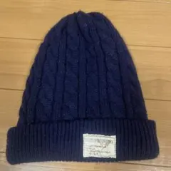 ネイビー ケーブル編み ニット帽