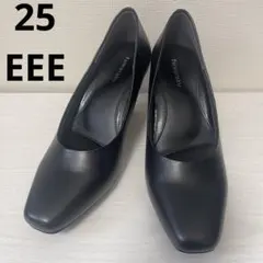美品fuwaraku パンプス スクエアトゥ　25 EEE 3E 黒　ブラックのサムネイル