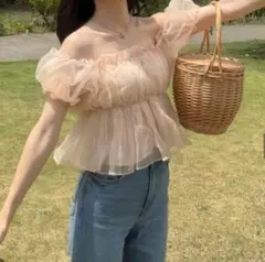 シフォン ピンク 半袖 シアートップス　GRL