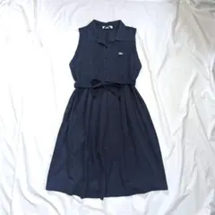 【LACOSTE】00sシルバーワニ・ノースリーブタックワンピース　リボン付き