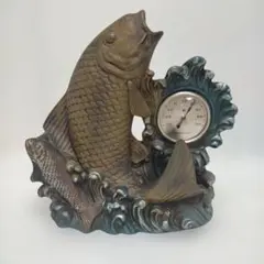 魚オブジェ 温度計付き インテリア置物鯉 波デザイン 112995-3-005A