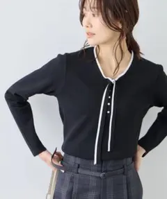 配色リボンパールニット