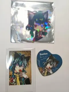 あくねこ ナンジャタウン バスティン ハート缶バッジ キラキラクリアカード