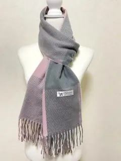 100%パシュミナカシミヤ 大判ストール チェック柄 ピンクxグレーマフラー3