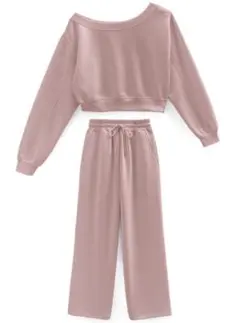 パンツのみ ワンショルスウェット×ワイドパンツセットアップ pm607a ピンク