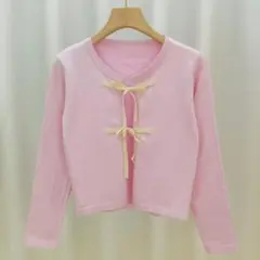 春 カーディガン レディース 韓国ファッション リボン ニット 長袖 大人 人気