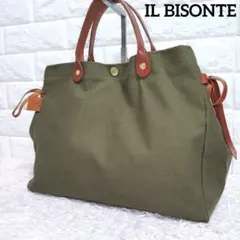 美品IL BISONTEイルビゾンテ サイドレザーリボン キャンバスハンドバッグのサムネイル