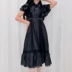 Honey Cinnamon ボウタイシアーロングワンピース ブラック