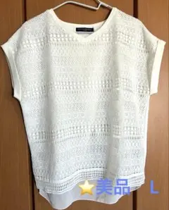 ✴️美品✴️Honeysuckle Rose レース編みホワイト半袖トップス　Lのサムネイル