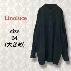 Linoluce【M】バンドカラーロングシャツ ブラック チュニック コットン