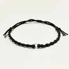 ブラック×シルバー ミサンガ／細身・シンプル（ハンドメイド）