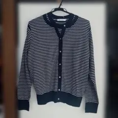 ボーダー ネイビー 長袖カーディガン L