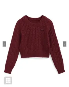 バーガンディ ケーブルニット セーター