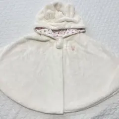 ミキハウス ベビー ポンチョ ホワイト 耳付きフード　うさぎ