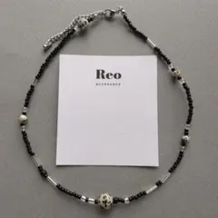 №2114天然石ダルメシアンブラックカラービーズネックレス