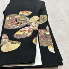 ②黒い和風模様の生地 はぎれ