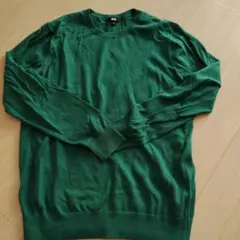 美品！UNIQLO 定番 グリーン 綿100%セーター Lサイズ