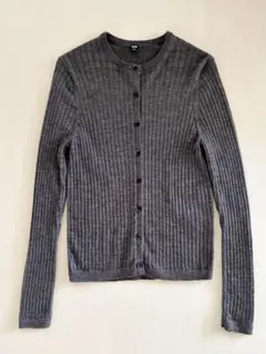 UNIQLO メリノリブクルーネックショートカーディガン グレー L