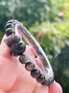 直感力・決断力UP✨☆シルバーオブシディアン☆ネコちゃんブレスレット