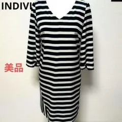 ストライプ Vネック 七分袖 ワンピース 38
