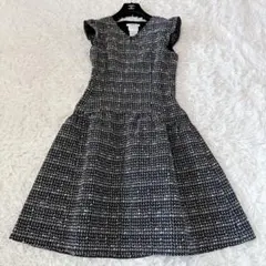 Rene TISSUE製フロントジップ　ツイードワンピース　Aライン