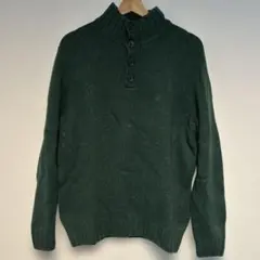 ダークグリーン ボタン付きハイネックニット