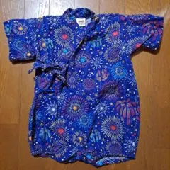 ベビー 甚平 ロンパース 花火柄 ブルー