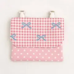 【新作】　移動ポケット　水玉　リボン　ピンク　女の子　かわいい　ティッシュケース