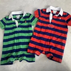 【訳あり】Ralph Lauren ストライプロンパース 9m双子