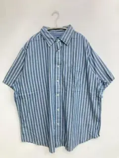 croft&barrow ストライプシャツ 半袖シャツ XL スカイブルーメンズ