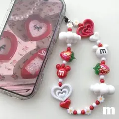 ハンドメイドビーズストラップ♡レッド×ホワイト