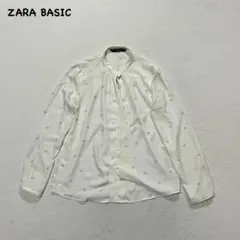 t2158 【ザラベーシック】　ペイズリー柄　ボウタイ　長袖ブラウス　シアー