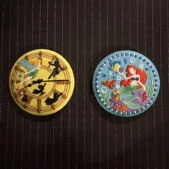 ディズニー刺繍缶バッジ2個セット　ピーターパン、リトルマーメイド　(おまけ付)
