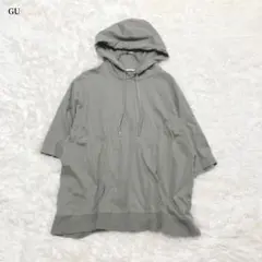 GU ジーユー　パーカー　半袖　フーディ　カーキ　XL カジュアル　シンプル