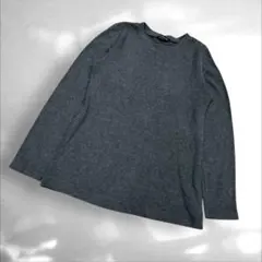 ミズイロインド　クルーネック 長袖Tシャツ　カットソートップス　グレー無地（C3