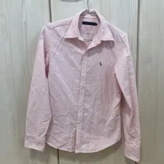 美品❣️ラルフ ローレン ピンクストライプ　ボタンダウンシャツ　ポロ刺繍