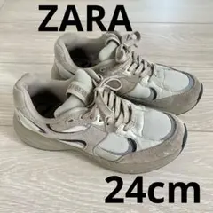 ZARA ダッドスニーカー　韓国　ベージュ　グレージュ　スエード　24cm