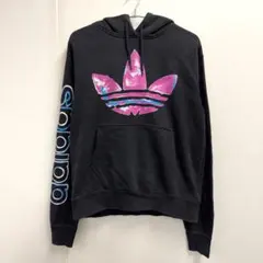 adidas メンズ レディース 長袖 パーカー ロゴプリント Mサイズ 黒