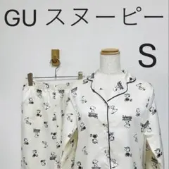 GU ジーユー スヌーピー パジャマ 長袖 ルームウェア サテン S