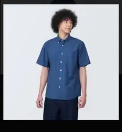 【欧米サイズ】紳士　洗いざらしオックスボタンダウン半袖シャツ紳士Ｍ・ブルー